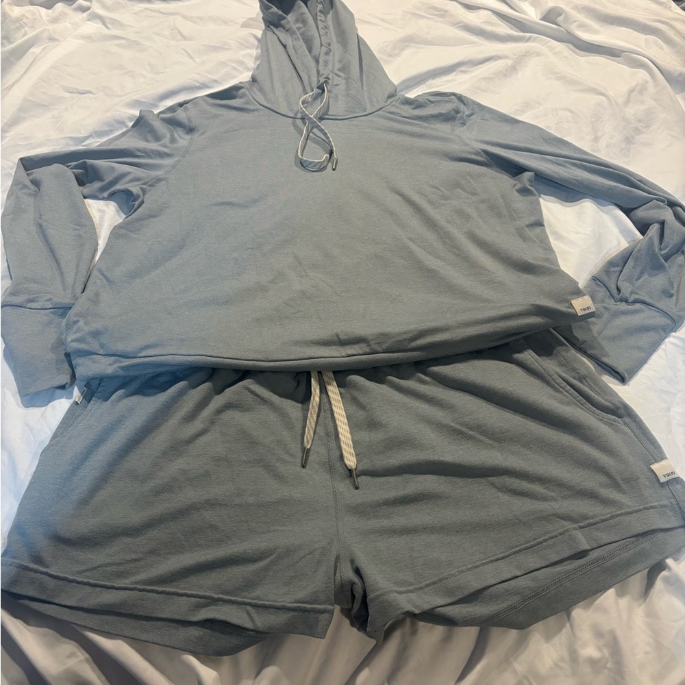 Vuori Light Blue Hoodie and Shorts Set- Size Large